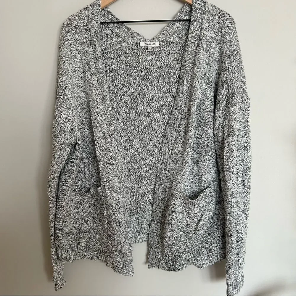 Madewell V-Neck Back Marled Grey Pocket Cardigan